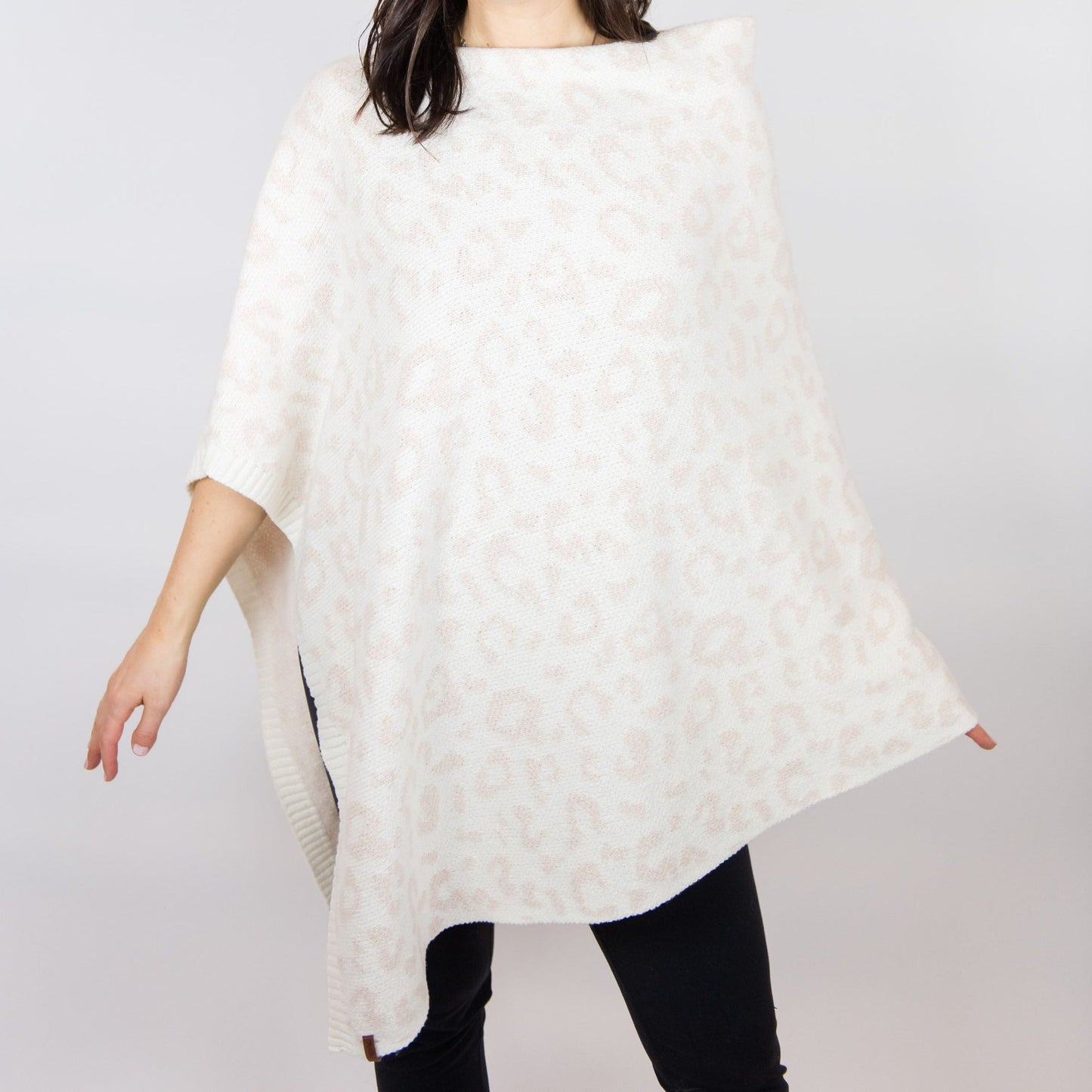 Faux Cashmere Poncho | Cheetah Sand