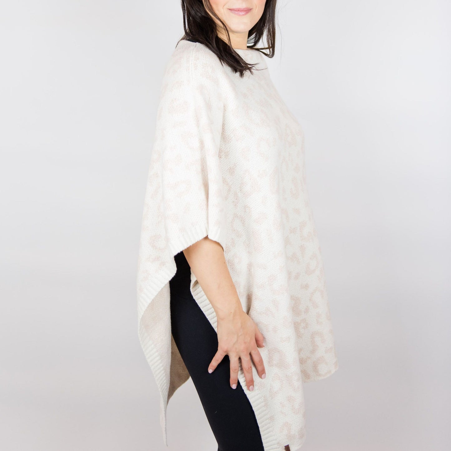 Faux Cashmere Poncho | Cheetah Sand