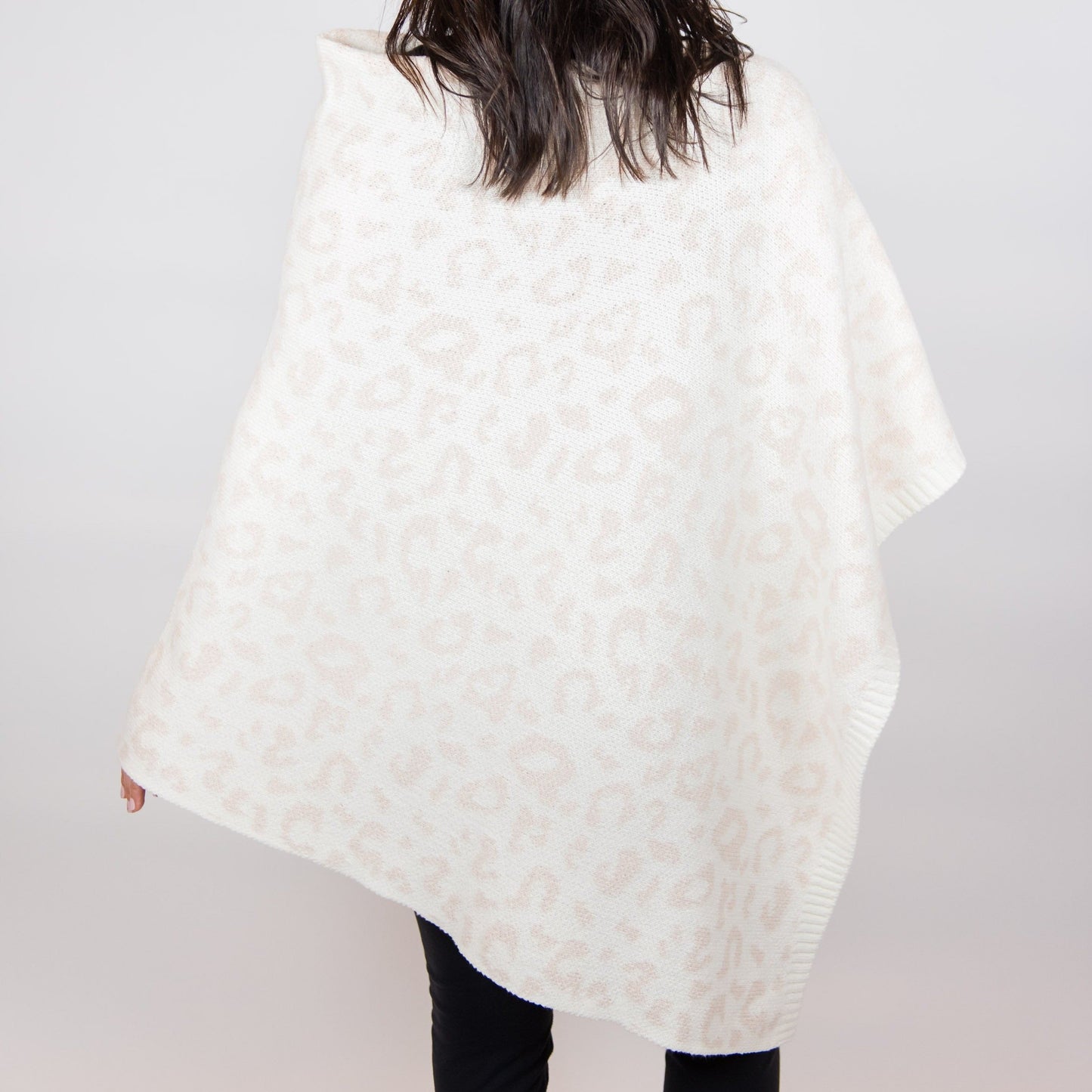 Faux Cashmere Poncho | Cheetah Sand