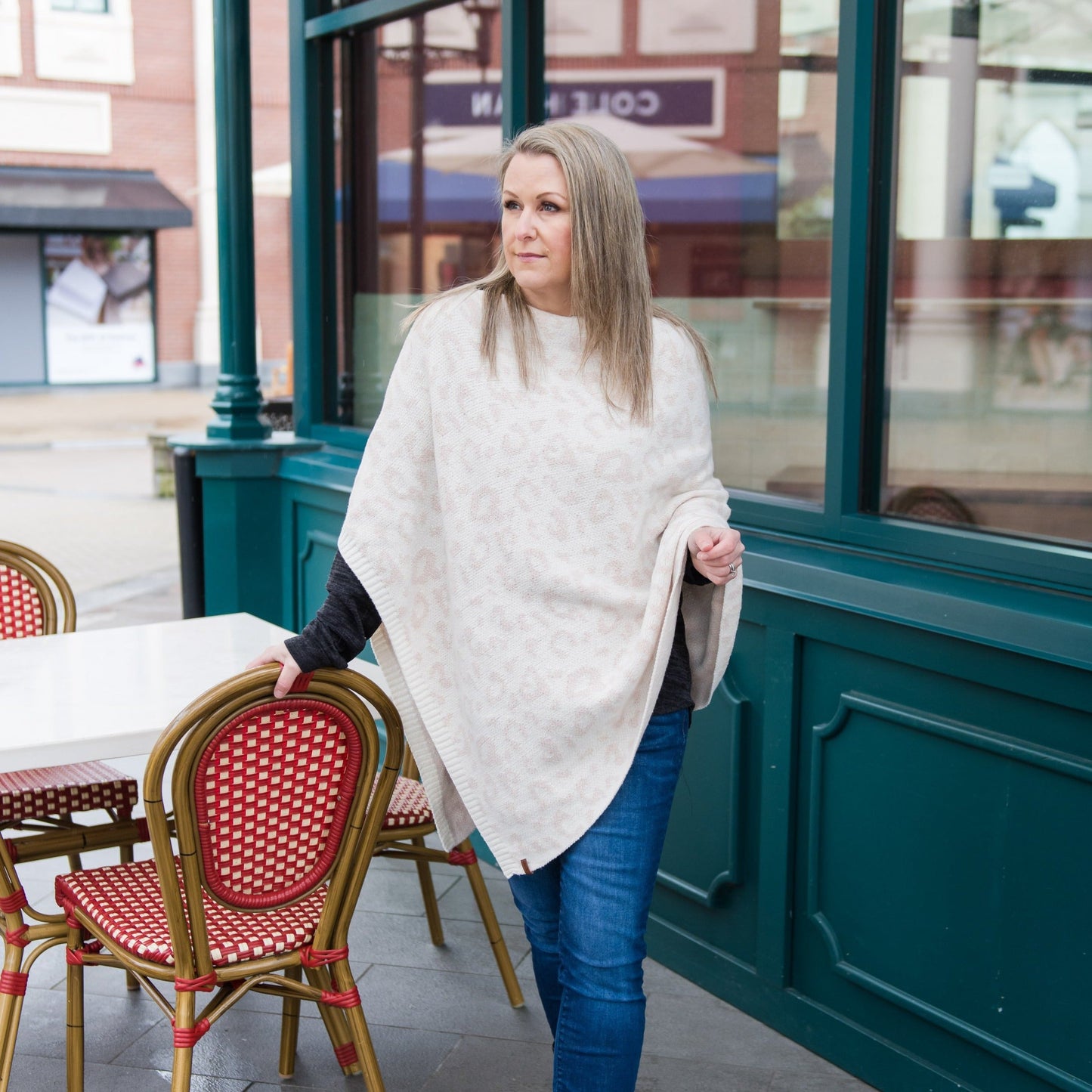 Faux Cashmere Poncho | Cheetah Sand