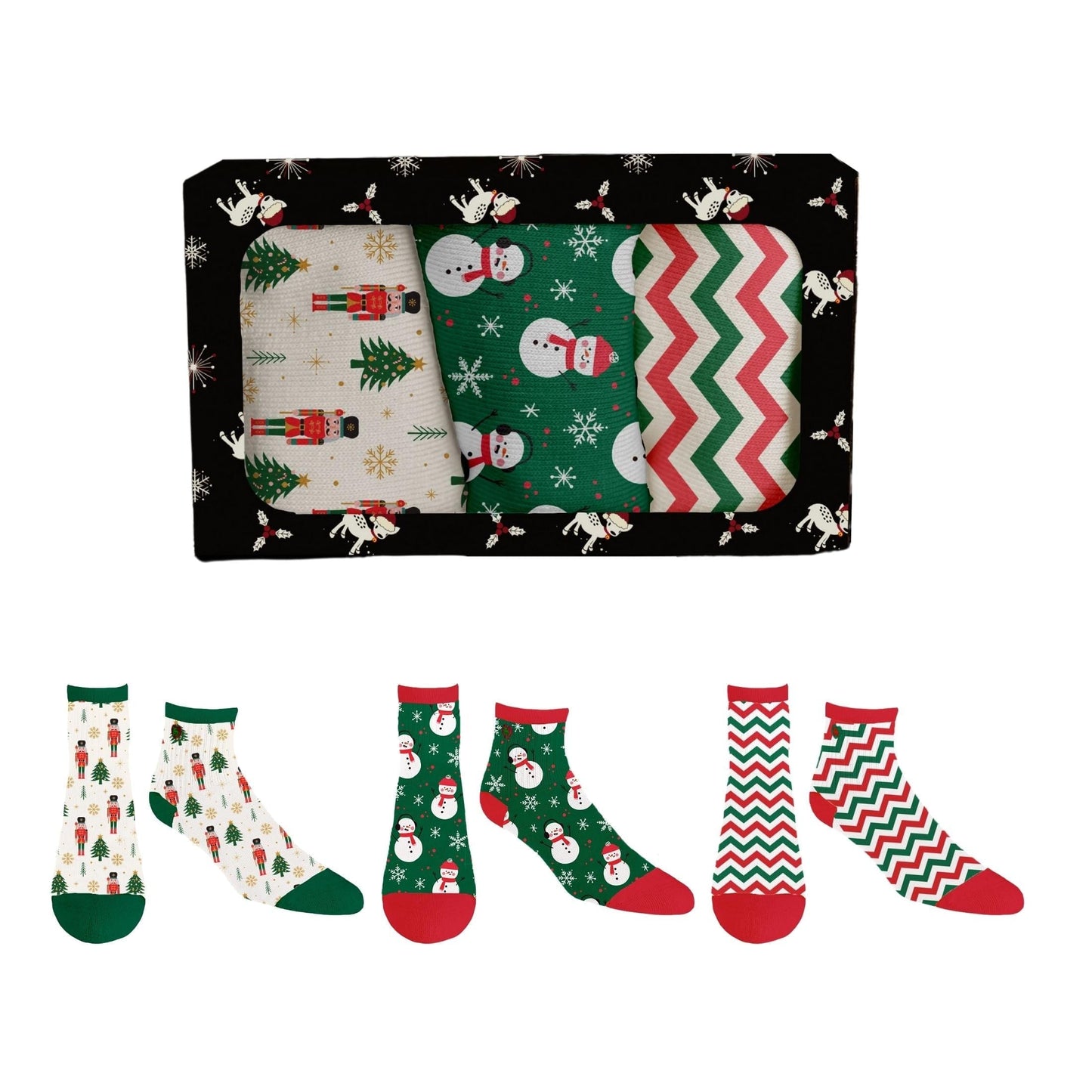 Chevron, Nutcracker & Snowman | Holiday 3 - Pack Gift Sets | Quarter Crew Bamboo Socks