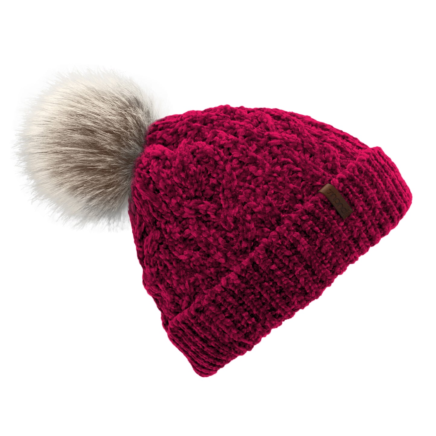 Raspberry Chenille Cable Knit - Beanie Hat Adult